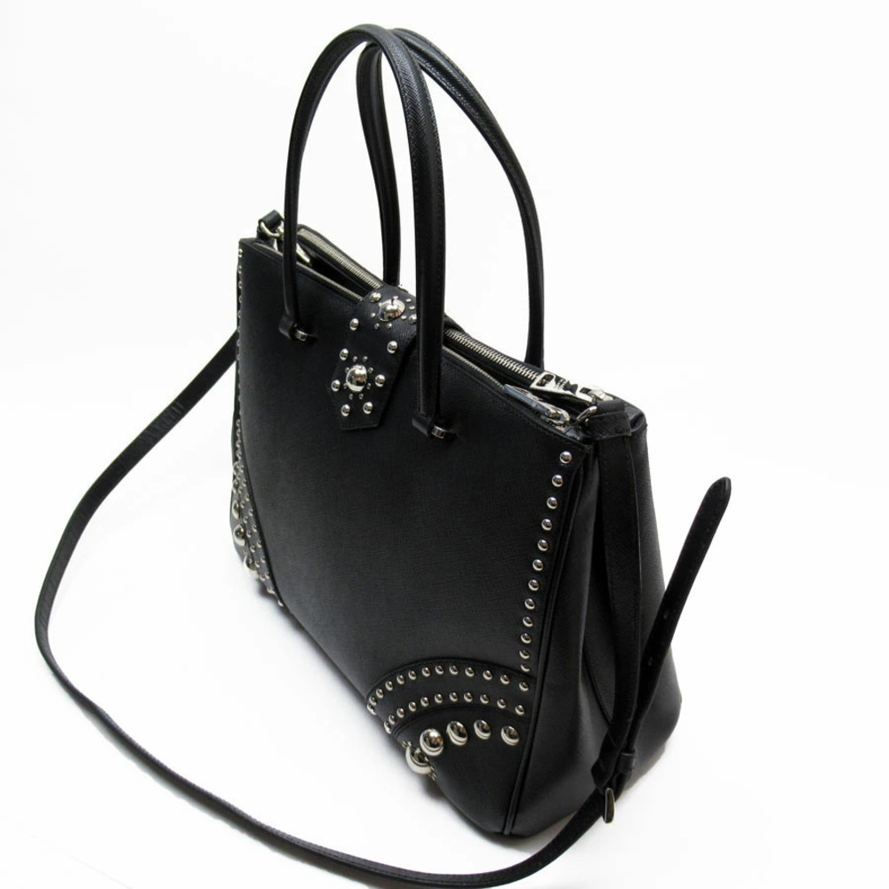 Prada 2way Shoulder Bag studs leather metal black silver - Picture 2 of 5